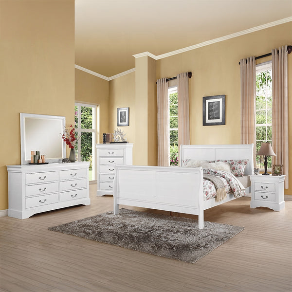 English Elm 1pc Classic White Louis Philippe Nightstand with 2 Drawers, Brushed Nickel Handles, No Assembly Required B2741P323122