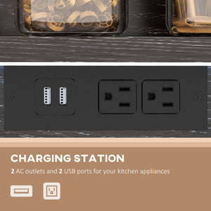 English Elm HOMCOM Industrial Baker's Rack with LED Lights, Charging Station, Glass Holders & Adjustable Shelves Grey W2225P200370