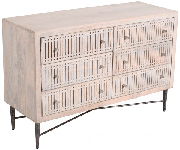 Homeroots 48" Brushed Ivory Solid Wood Six Drawer Double Dresser  Solid Wood 489200