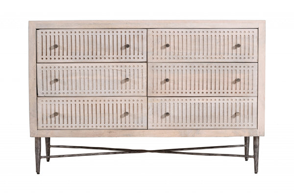 Homeroots 48" Brushed Ivory Solid Wood Six Drawer Double Dresser  Solid Wood 489200