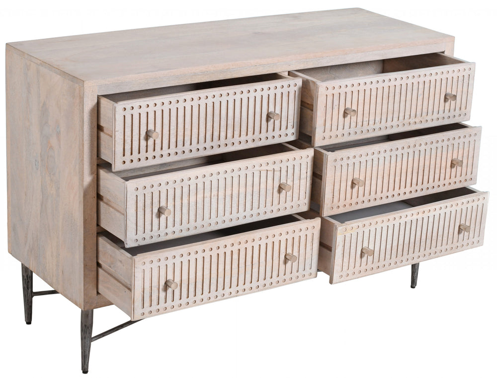Homeroots 48" Brushed Ivory Solid Wood Six Drawer Double Dresser  Solid Wood 489200