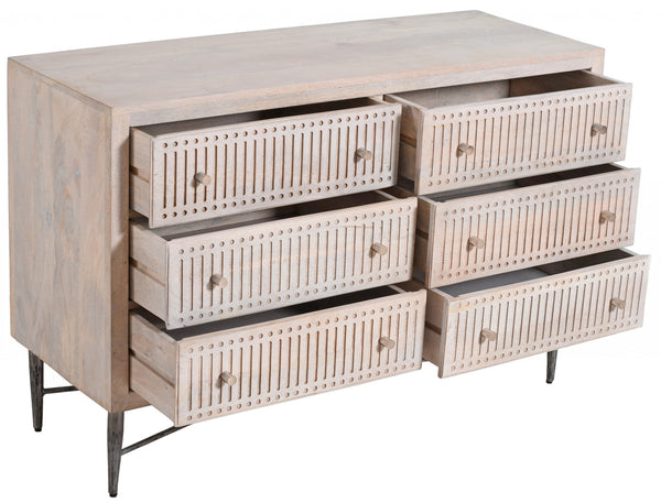 Homeroots 48" Brushed Ivory Solid Wood Six Drawer Double Dresser  Solid Wood 489200