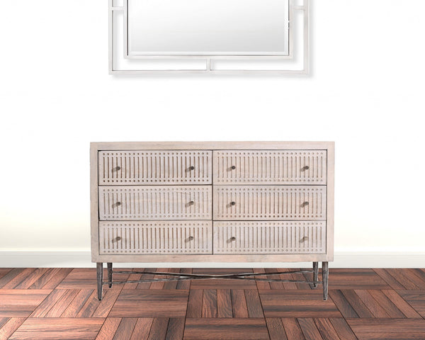 Homeroots 48" Brushed Ivory Solid Wood Six Drawer Double Dresser  Solid Wood 489200