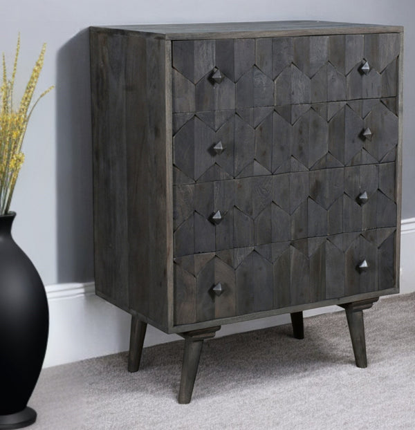 Homeroots 27" Dark Gray Solid Wood Four Drawer Dresser  Solid Wood 489201