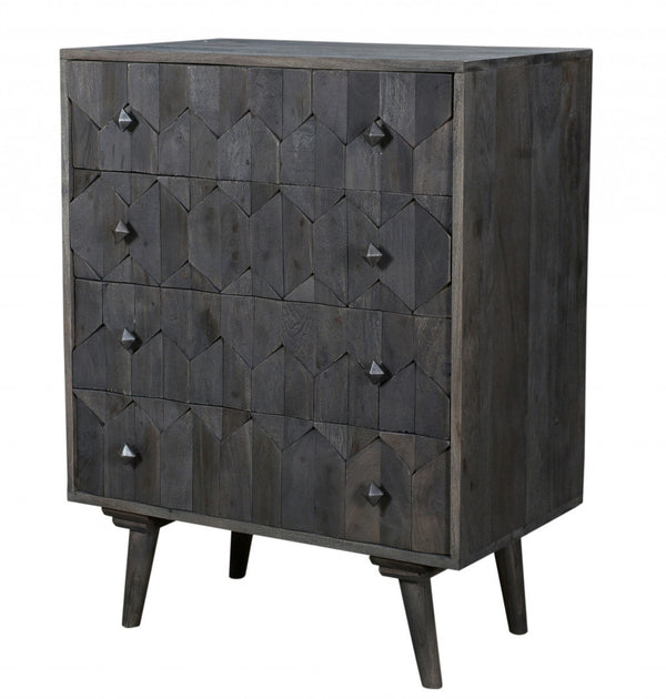 Homeroots 27" Dark Gray Solid Wood Four Drawer Dresser  Solid Wood 489201