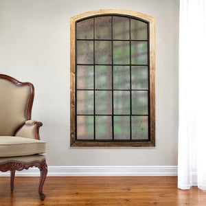 HomeRoots 73" Brown Arch Full-Length Mirror - Handcrafted Solid Wood Frame with Antiqued Glass for Rustic Charm 489202