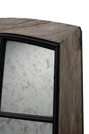HomeRoots 73" Brown Arch Full-Length Mirror - Handcrafted Solid Wood Frame with Antiqued Glass for Rustic Charm 489202