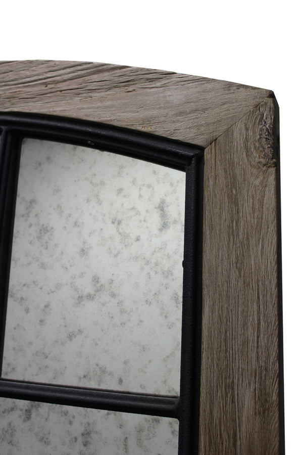 HomeRoots 73" Brown Arch Full-Length Mirror - Handcrafted Solid Wood Frame with Antiqued Glass for Rustic Charm 489202