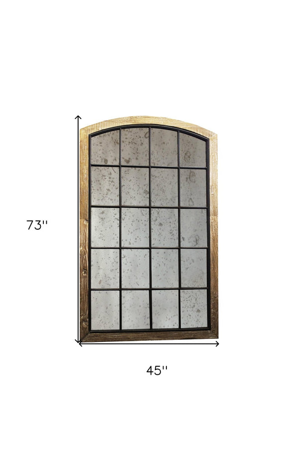 HomeRoots 73" Brown Arch Full-Length Mirror - Handcrafted Solid Wood Frame with Antiqued Glass for Rustic Charm 489202