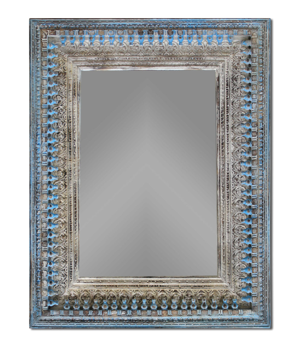 Homeroots 50" Blue And Silver Solid Wood Framed Accent Mirror  Solid Wood 489203