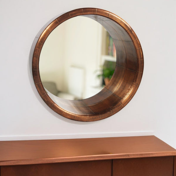 Homeroots 21" Copper Round Metal Framed Accent Mirror  Metal 489204