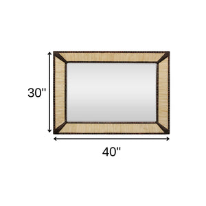 Homeroots 30" Natural And Brown Metal And Bone Inlay Framed Accent Mirror   489206