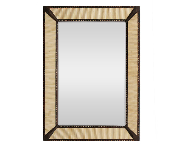 Homeroots 30" Natural And Brown Metal And Bone Inlay Framed Accent Mirror   489206