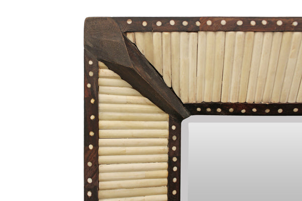 Homeroots 30" Natural And Brown Metal And Bone Inlay Framed Accent Mirror   489206