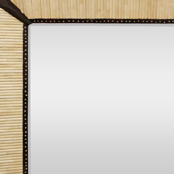 Homeroots 30" Natural And Brown Metal And Bone Inlay Framed Accent Mirror   489206