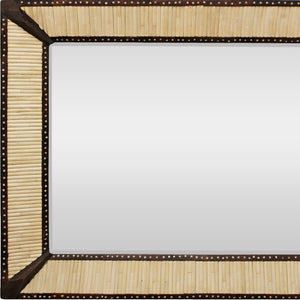 Homeroots 30" Natural And Brown Metal And Bone Inlay Framed Accent Mirror   489206