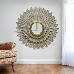 Homeroots 44" Antiqued Gold Sunburst Wood And Metal Framed Accent Mirror  Metal 489207