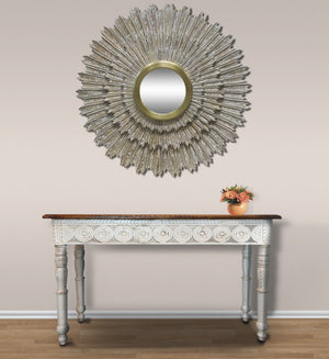 Homeroots 44" Antiqued Gold Sunburst Wood And Metal Framed Accent Mirror  Metal 489207