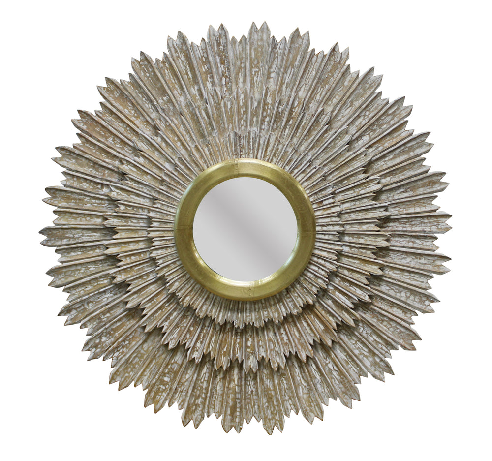 Homeroots 44" Antiqued Gold Sunburst Wood And Metal Framed Accent Mirror  Metal 489207