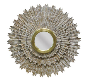Homeroots 44" Antiqued Gold Sunburst Wood And Metal Framed Accent Mirror  Metal 489207