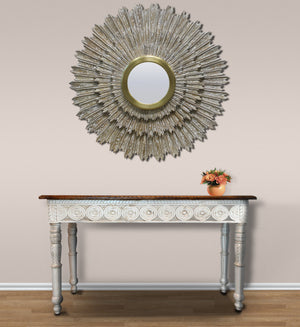 Homeroots 44" Antiqued Gold Sunburst Wood And Metal Framed Accent Mirror  Metal 489207