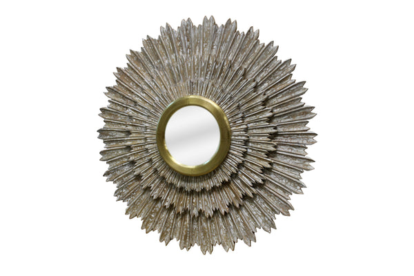 Homeroots 44" Antiqued Gold Sunburst Wood And Metal Framed Accent Mirror  Metal 489207