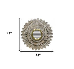 Homeroots 44" Antiqued Gold Sunburst Wood And Metal Framed Accent Mirror  Metal 489207