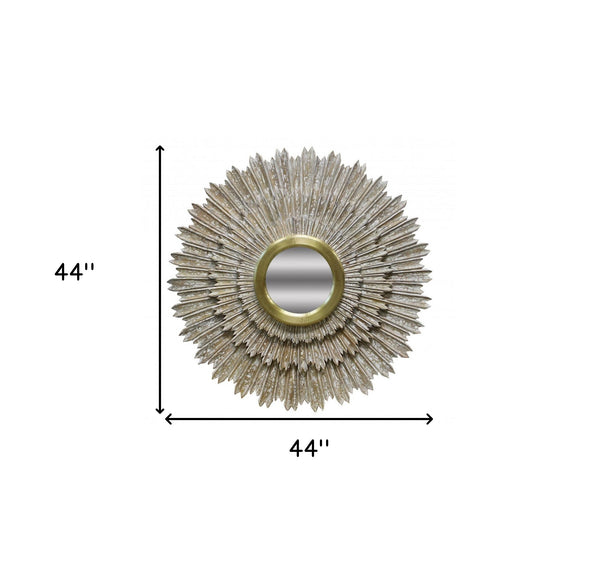 Homeroots 44" Antiqued Gold Sunburst Wood And Metal Framed Accent Mirror  Metal 489207