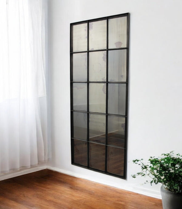 HomeRoots 72" Black Metal Framed Vintage Hanging Mirror – Full-Length Antiqued Glass for Elegant Style & Function 489208