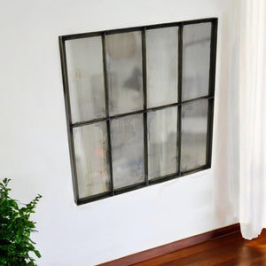 HomeRoots 40" Vintage-Inspired Black Square Metal Framed Accent Mirror - Stylish, Distressed Glass Design 489209