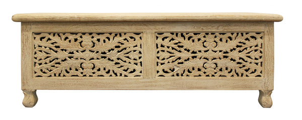 Homeroots 46" Antique White Solid Carved Wood Scroll Bench With Flip Top  Solid Wood 489210