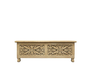 Homeroots 46" Antique White Solid Carved Wood Scroll Bench With Flip Top  Solid Wood 489210