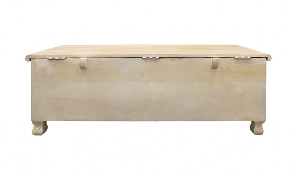 Homeroots 46" Antique White Solid Carved Wood Scroll Bench With Flip Top  Solid Wood 489210