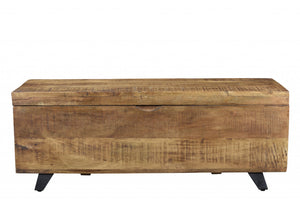 Homeroots 46" Brown And Black Distressed Solid Wood Storage Bench With Flip Top  Solid Wood 489211