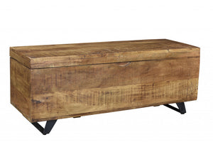 Homeroots 46" Brown And Black Distressed Solid Wood Storage Bench With Flip Top  Solid Wood 489211