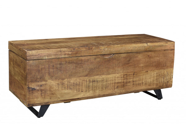 Homeroots 46" Brown And Black Distressed Solid Wood Storage Bench With Flip Top  Solid Wood 489211