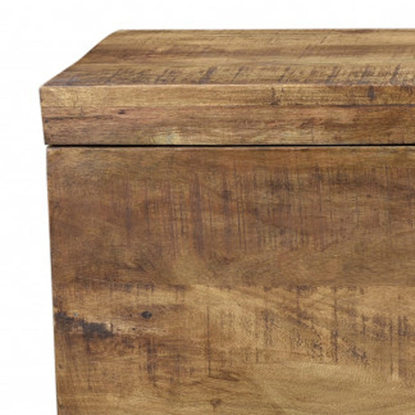 Homeroots 46" Brown And Black Distressed Solid Wood Storage Bench With Flip Top  Solid Wood 489211