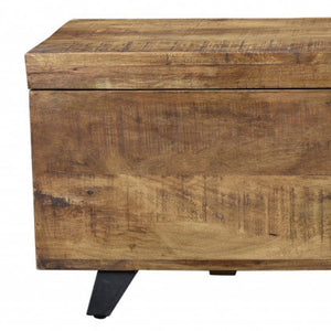 Homeroots 46" Brown And Black Distressed Solid Wood Storage Bench With Flip Top  Solid Wood 489211