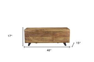 Homeroots 46" Brown And Black Distressed Solid Wood Storage Bench With Flip Top  Solid Wood 489211