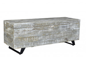 Homeroots 46" Gray And Black Distressed Solid Wood Storage Bench With Flip Top  Solid Wood 489212