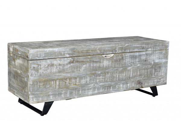 Homeroots 46" Gray And Black Distressed Solid Wood Storage Bench With Flip Top  Solid Wood 489212