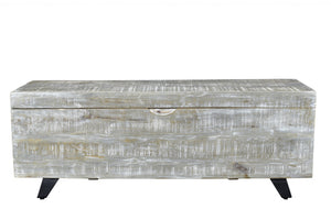 Homeroots 46" Gray And Black Distressed Solid Wood Storage Bench With Flip Top  Solid Wood 489212