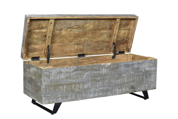 Homeroots 46" Gray And Black Distressed Solid Wood Storage Bench With Flip Top  Solid Wood 489212