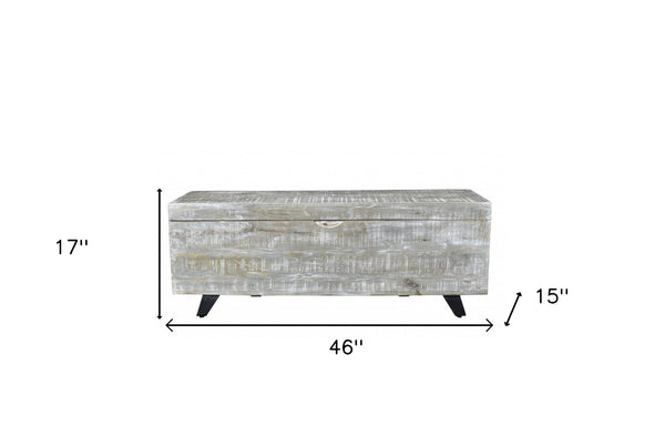 Homeroots 46" Gray And Black Distressed Solid Wood Storage Bench With Flip Top  Solid Wood 489212