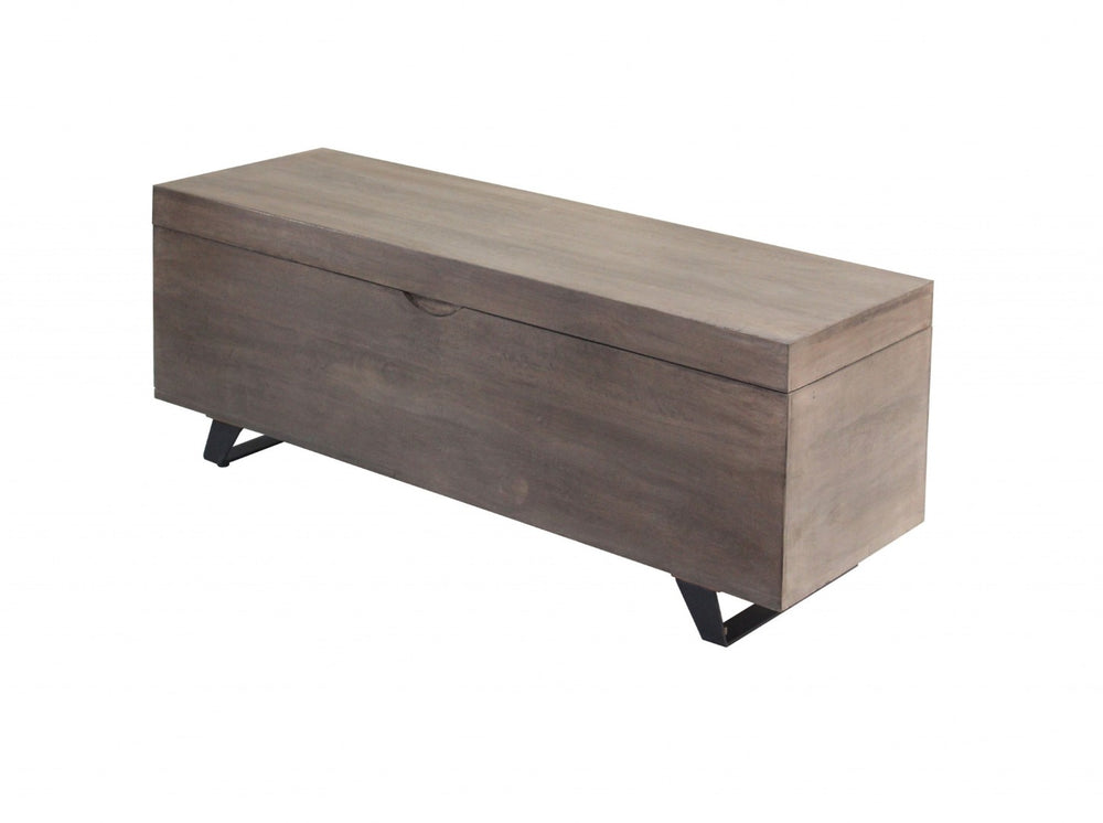 HomeRoots 46" Solid Wood Entryway Bench with Flip-Top Storage, Modern Rustic Design & Sturdy Iron Base 489213