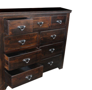 Homeroots 60" Brown Solid Wood Nine Drawer Double Dresser  Solid Wood 489216