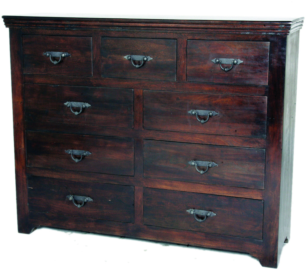 Homeroots 60" Brown Solid Wood Nine Drawer Double Dresser  Solid Wood 489216