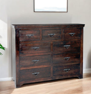 Homeroots 60" Brown Solid Wood Nine Drawer Double Dresser  Solid Wood 489216