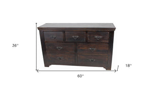 Homeroots 60" Brown Solid Wood Seven Drawer Triple Dresser  Solid Wood 489217