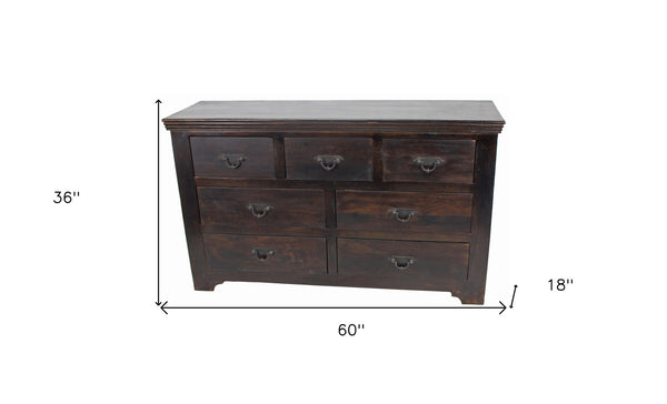 Homeroots 60" Brown Solid Wood Seven Drawer Triple Dresser  Solid Wood 489217